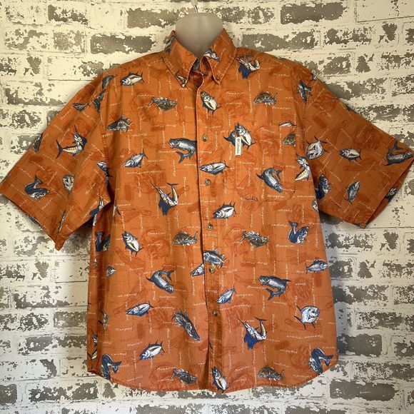 Columbia Sportswear USA Shirt Men’s L Deep Sea Fishing Orange‎ Vtg ‘04 Angler - Picture 1 of 16